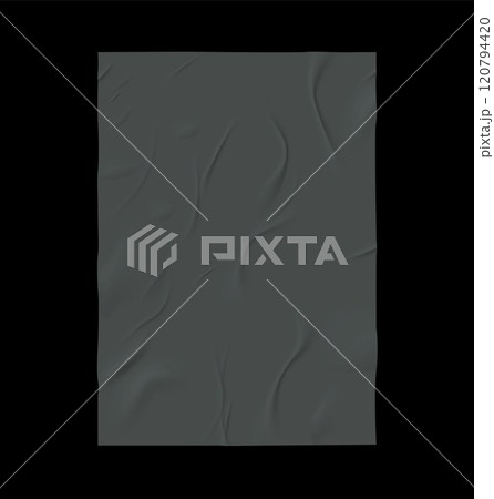 Vector with wet, wrinkled gray texture sheet on black background. 120794420