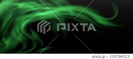 Green smoke, smell smog, fume rises up or goes sideways, stink cloud of stench poison gas, vector chemical toxic haze 120794523