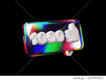 3D speech bubble with glass design and gradient with number 1000 and a thumbs-up gesture 3D speech bubble with glass design and gradient with number 1000 and a thumbs-up gesture 120794527
