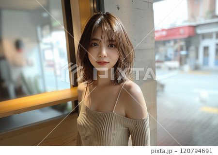 柔らかな光に包まれたおしゃれな女性 柔らかな光に包まれたおしゃれな女性 120794691