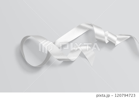 Blank white satin ribbon mockup, gray background Blank white satin ribbon mockup, gray background 120794723