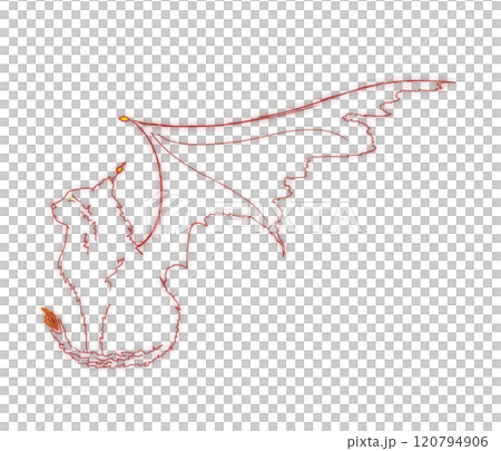 A fiery red outline of a dragon with bold, fluid lines creating a striking abstract design. A fiery red outline of a dragon with bold, fluid lines creating a striking abstract design. 120794906