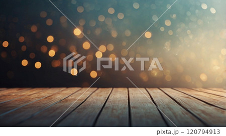 wood table top on blurred bokeh background 120794913