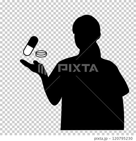 Silhouette of a female pharmacist holding medicine 120795230