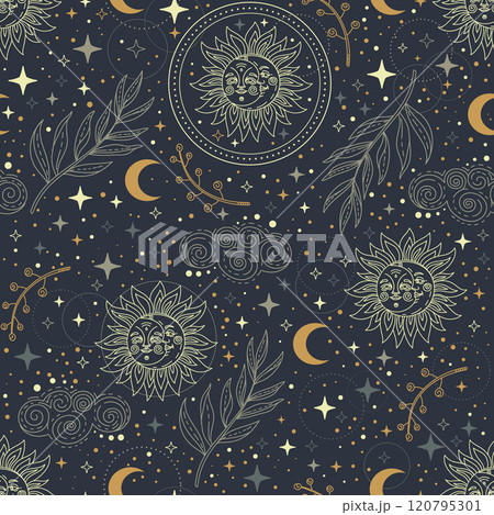 Linear celestial astrological seamless pattern vector Linear celestial astrological seamless pattern vector 120795301