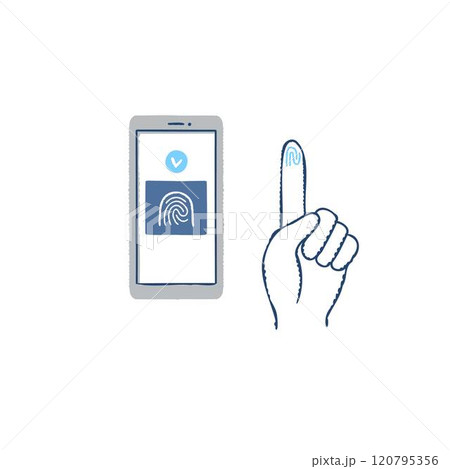 生体認証・ スマートフォンでの指紋認証のイメージ 生体認証・ スマートフォンでの指紋認証のイメージ 120795356