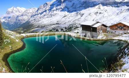 クライネシャイデックから　シュレックホルンとヴェッターホルンを望む　グリンデルワルト　スイス 120795477