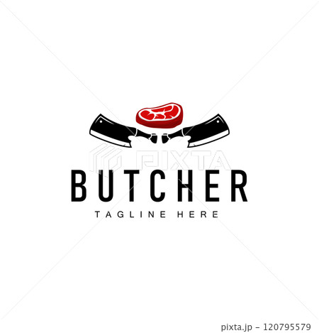 meat knife design butcher logo simple concept silhouette meat cutting illustration product brand template 120795579