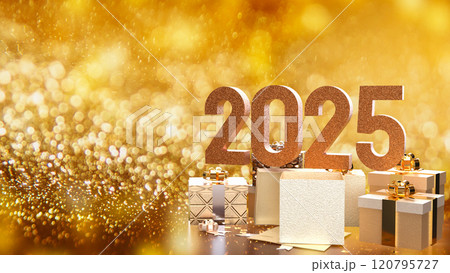 The Number 2025 and gift box for celebration or holiday concept 3d rendering. The Number 2025 and gift box for celebration or holiday concept 3d rendering. 120795727