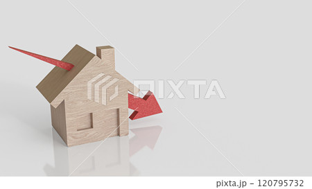The Wood house and red arrow down for property or building concept 3d rendering. 120795732