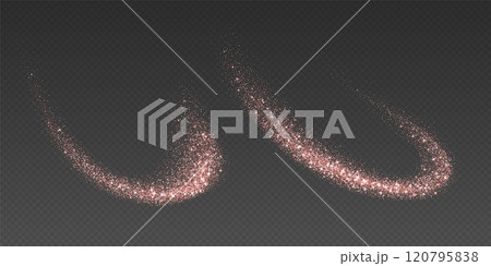 Rose gold glitter splashes, shiny star dust explosion, shimmer spray effect, festive holiday particles 120795838