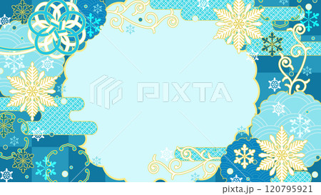 雪花もようと和風柄のフレーム背景 120795921