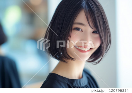 ヘアサロンで撮影する美しい女性「AI生成画像」 120796834