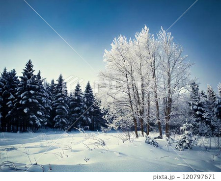 雪に覆われた森の静寂 120797671