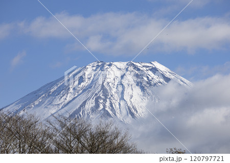 山梨県富士河口湖町から見た富士山の山頂 山梨県富士河口湖町から見た富士山の山頂 120797721