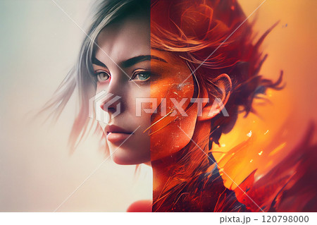 Double exposure of young woman and inspiration. 120798000