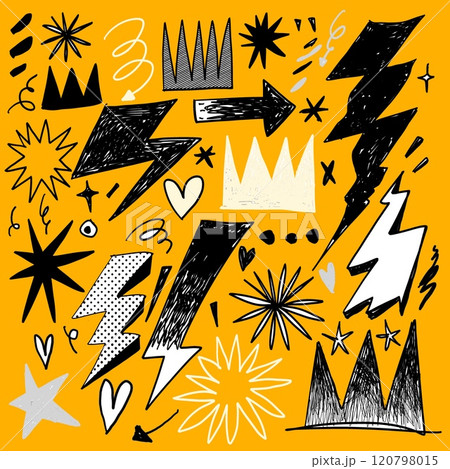 Bold Doodle Collection with Lightning and Stars 120798015