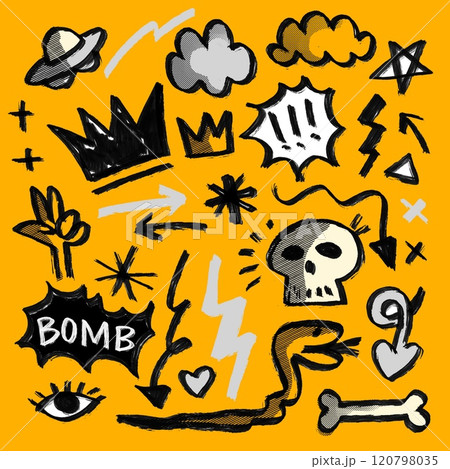 Edgy Hand Drawn Doodle Collection with Skulls and Symbols 120798035