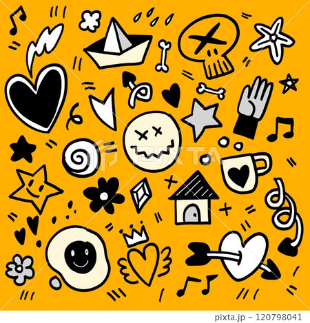 Playful Doodle Art Collection with Hearts and Stars 120798041