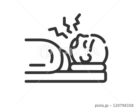 いびきをかく、男性のアイコン(線画)のイラスト いびきをかく、男性のアイコン(線画)のイラスト 120798108