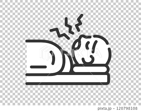 いびきをかく、男性のアイコン(線画)のイラスト いびきをかく、男性のアイコン(線画)のイラスト 120798108
