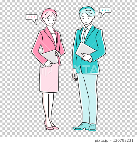 Businessman and businesswoman talking in the office 120798231
