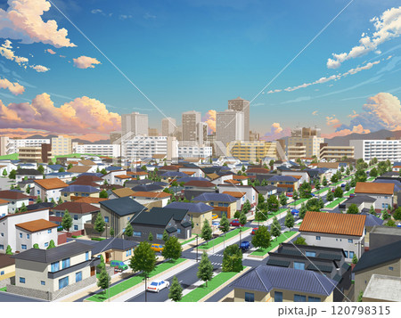 家　住宅　街　都市　イラスト　CG　BG　街並み　背景 120798315