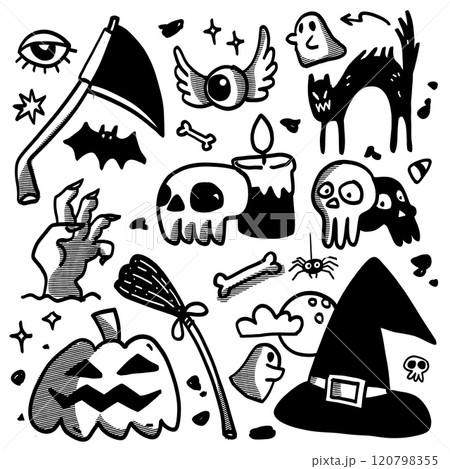 Halloween Doodles with Halftone Effect Halloween Doodles with Halftone Effect 120798355