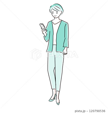 休憩中に携帯を見るオフィスレディのイラスト 120798536