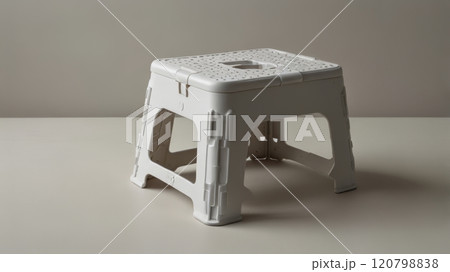 Sturdy white folding step stool with cut out handle designed for convenience and easy storage 120798838