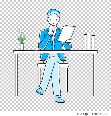 一位商人在辦公桌上檢查文件的插圖 一位商人在辦公桌上檢查文件的插圖 120798958