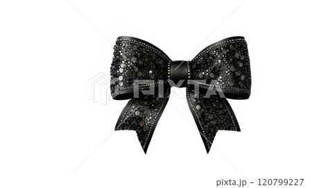 Stunning black bow embellished with shiny rhinestones, perfect for decorating gifts or as a stylish accessory for fashionable outfits 120799227