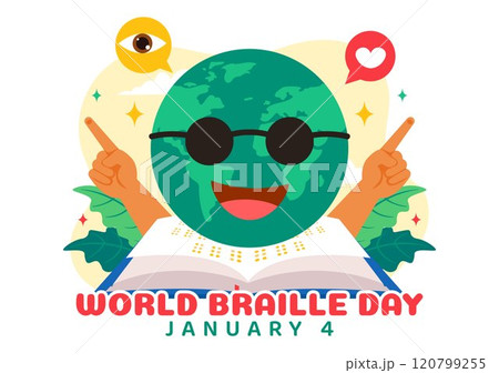 World Braille Day Vector Illustration Celebrating January 4th, Featuring Braille Alphabet as a Means of Communication in a Flat Cartoon Background 120799255