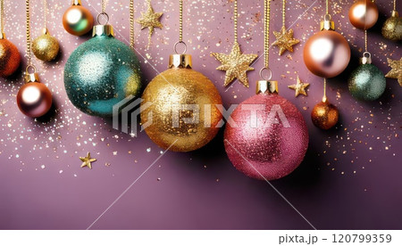 《AI画像》キラキラオーナメントで飾り付けた壁紙 120799359