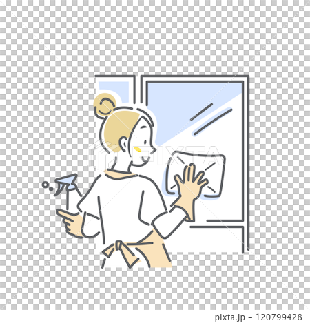 A woman wiping windows: simple and stylish line drawing illustration A woman wiping windows: simple and stylish line drawing illustration 120799428