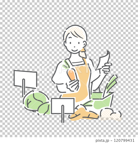 食料品の買い物をする女性　シンプルでお洒落な線画イラスト 120799431