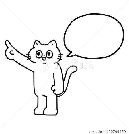 指差しするゆかいな猫と吹き出し 線画 指差しするゆかいな猫と吹き出し 線画 120799489