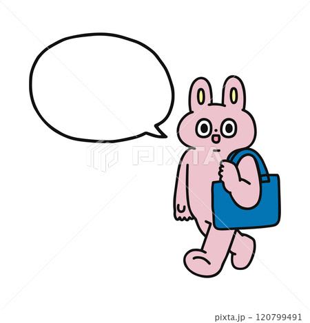 お出かけするゆかいなウサギと吹き出し お出かけするゆかいなウサギと吹き出し 120799491