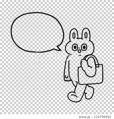 A fun rabbit going out and a speech bubble - line drawing 120799492