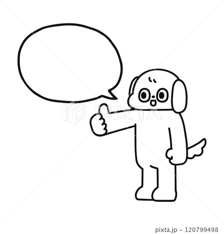 グッドサインをするゆかいな犬と吹き出し　線画 120799498