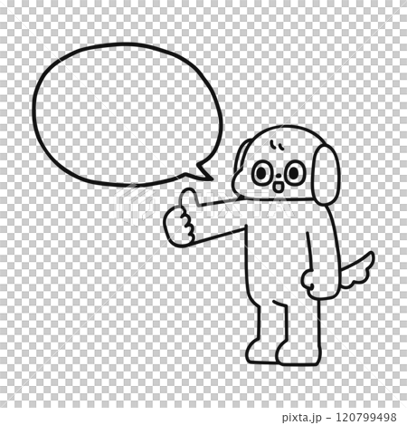 グッドサインをするゆかいな犬と吹き出し　線画 120799498