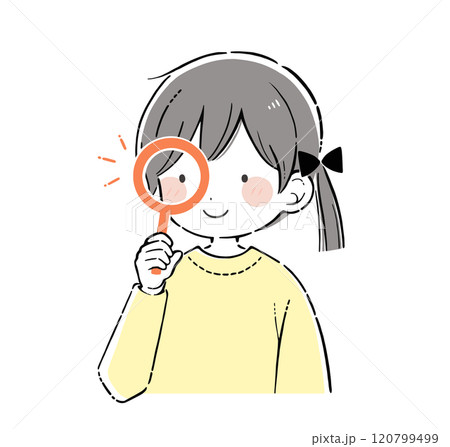 虫眼鏡を使用して調査する少女のイラスト 虫眼鏡を使用して調査する少女のイラスト 120799499
