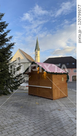 Festive Christmas Market Stall in Quaint Village Square in Bavaria, Germany Festive Christmas Market Stall in Quaint Village Square in Bavaria, Germany 120799877