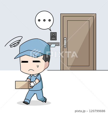 不在で荷物を持ち帰る配達員のイラスト 120799886