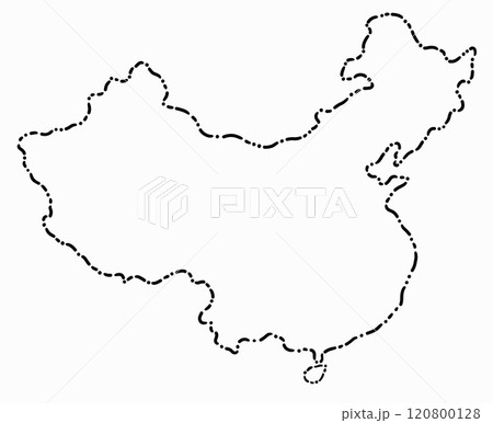 Doodle freehand dash line drawing of China map. Doodle freehand dash line drawing of China map. 120800128