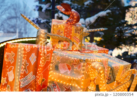 New year Christmas gift decorations closeup New year Christmas gift decorations closeup 120800354