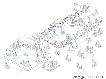 Smart Warehouse Technologies with agv robots, warehouse Automation System and Automated inventory control platforms. Vector illustration EPS 10 120800751