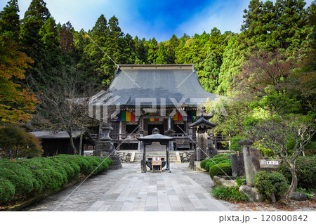 宝珠山立石寺本堂紅葉の山寺根本中堂 120800842