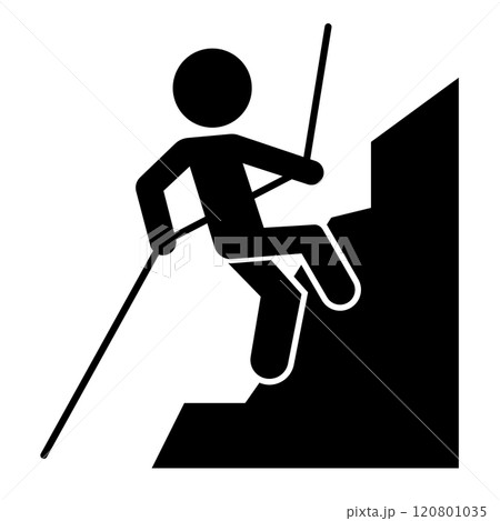 ロープをつたってロッククライミングをしている人のシルエット 120801035