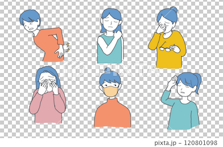 体の不調がある女性のイラストセット2 120801098